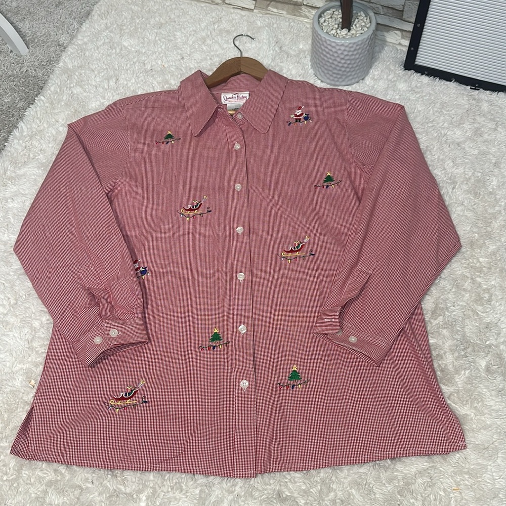 QUACKER FACTORY Christmas Large Checkered Button Down Shirt - Picture 3 of 14